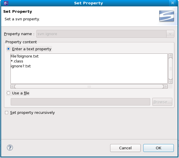 Eclipse: Editing svn:ignore