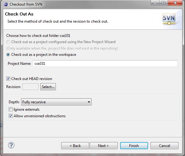 Screenshot: Check Out As Dialog on Windows