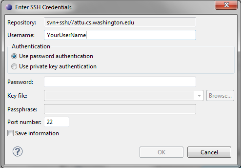 Screenshot: Enter SSH Credentials
