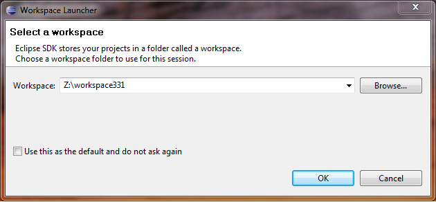 Screenshot:
Eclipse Workspace Selection in Windows
