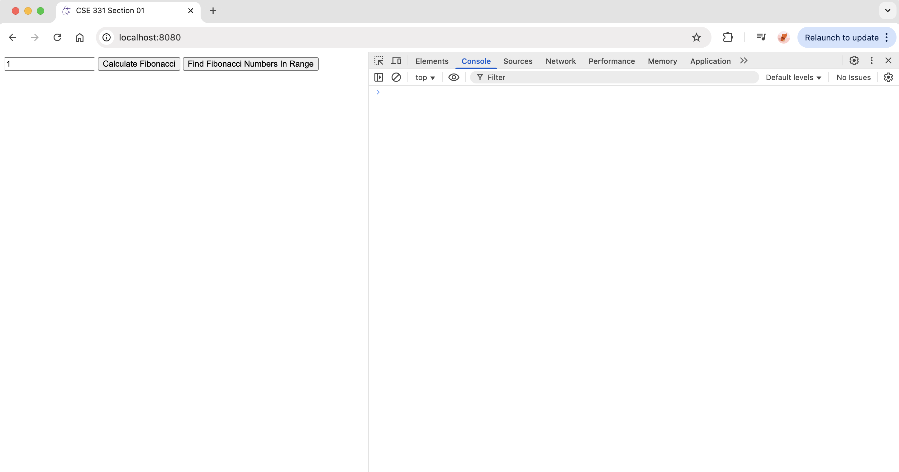 Screenshot of sec01 app and the developer console