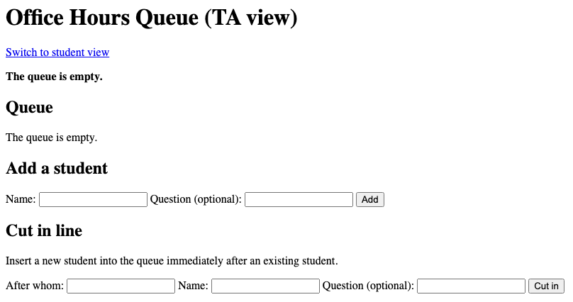The TA view of the app with the queue finally empty.
