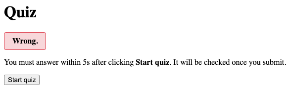 Same layout as before, except the highlighted message box now reads "Wrong."