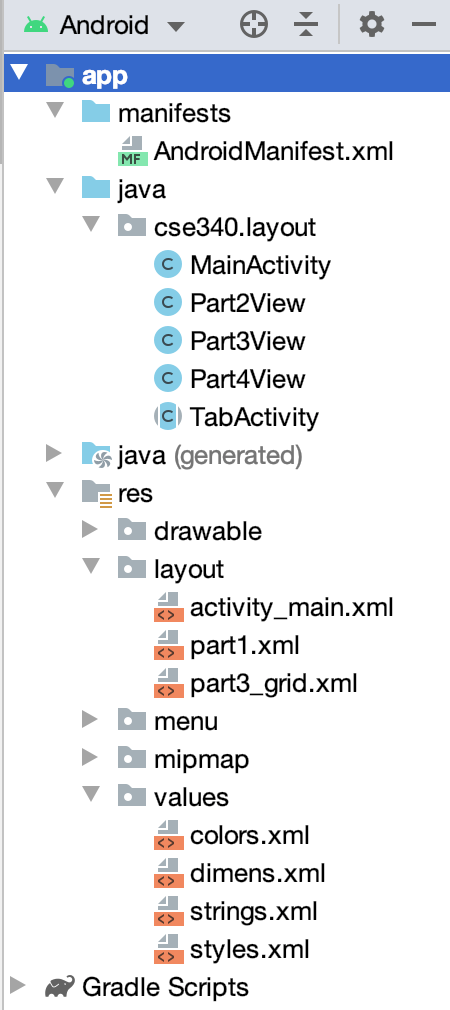 :img Picture of the android ide file system with an xml file inside of res highlighted, 70%