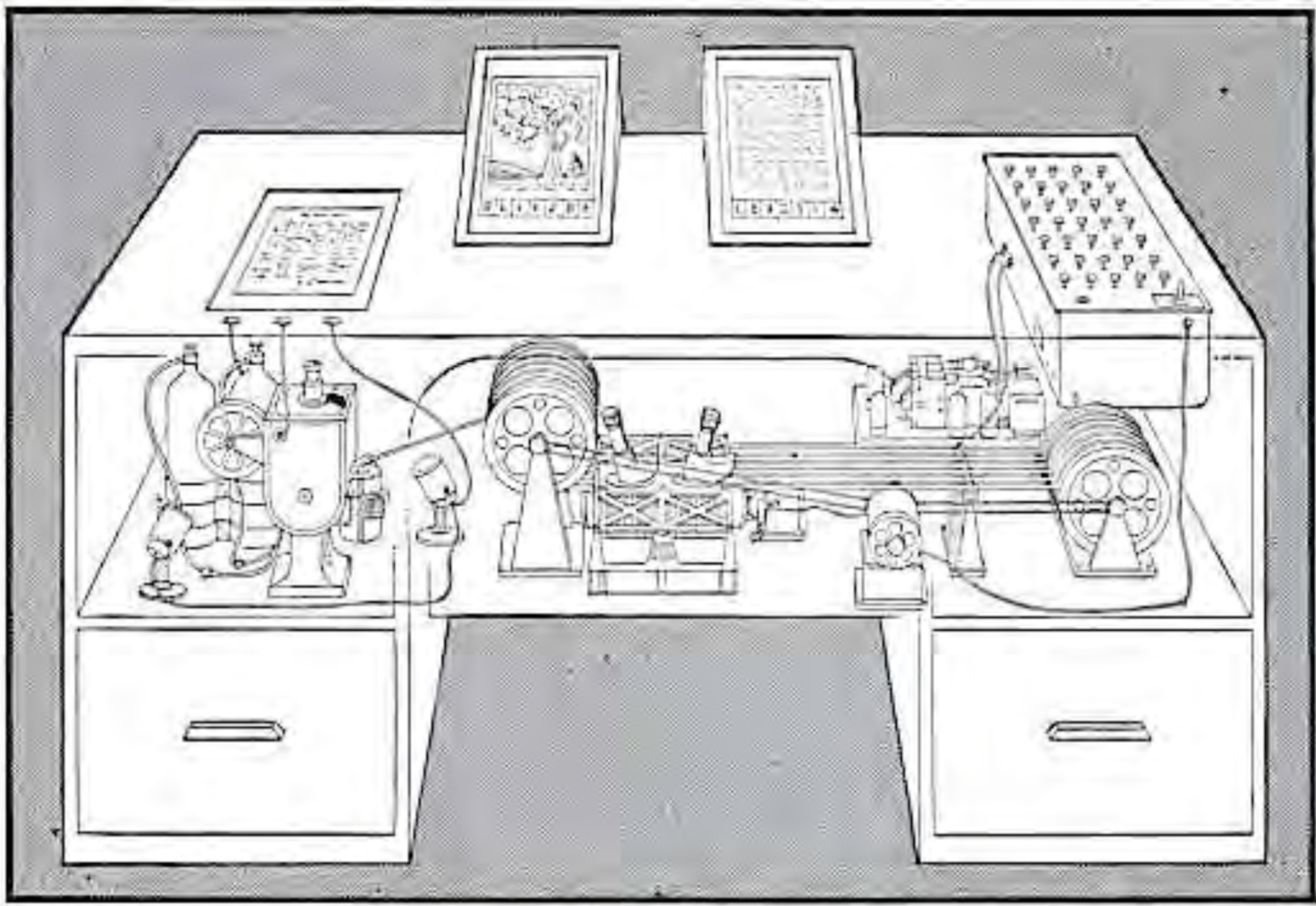:img Vannevar Bush's imagined Memex--a desk with mechanical and digital innards,100%