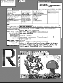 :img A desktop personal computer showing a WYSIWYG word processor and graphical window system, 42%