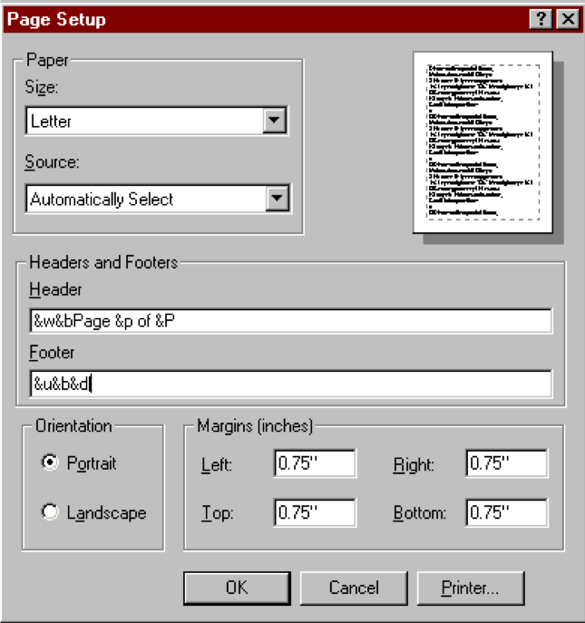 :img Example of printer dialog with image of printed page at top right illustrating impact of settings and thus supporting recognition, 110%