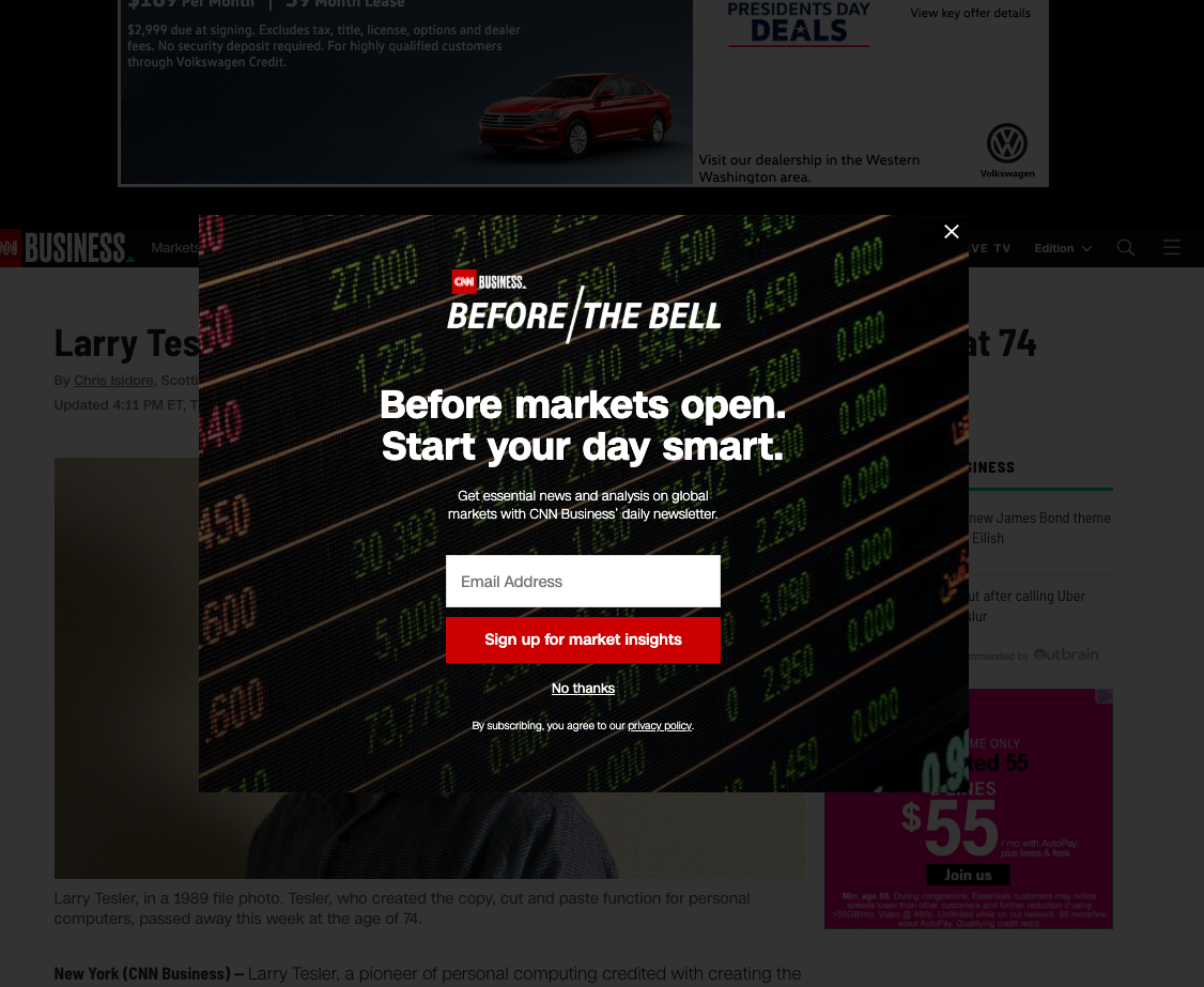 :img CNN website marketing using a small x to close the pop up marketing that obscures the screen,85%,width