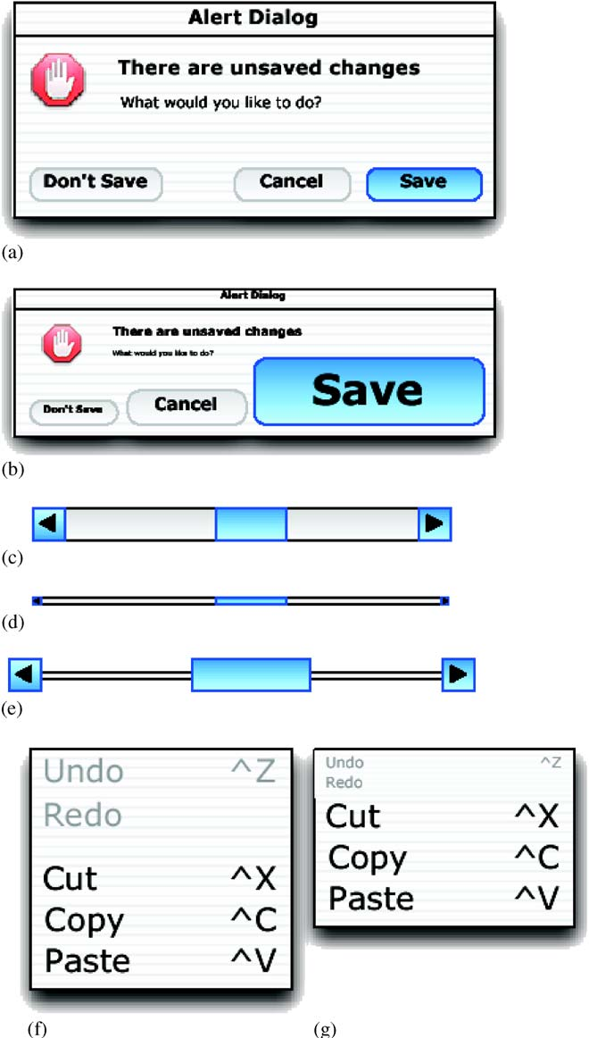 :img Picture of two versions of a dialog box; scrollbar; and menu, 100%, width