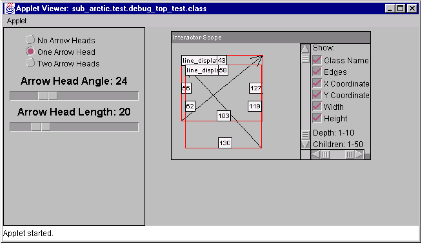 :img Picture of a GUI application with a lens showing information about two lines including their coordinates and the option to turn on and off additional features, 40%, width