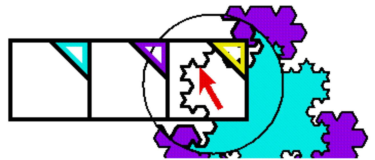 :img Picture of a mandelbrot fractal with a lens over part of it magnifying that part, 50%, width