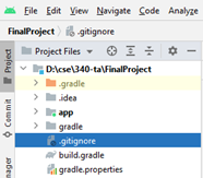 Screenshot of gitignore file in the project browser