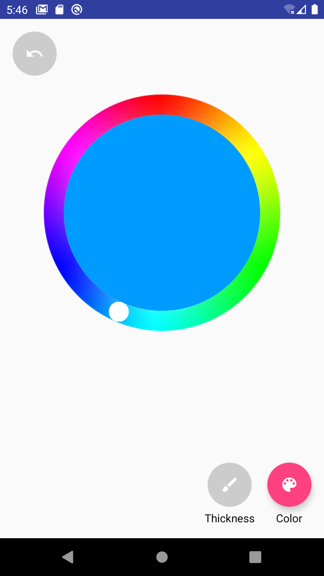 The CircleColorPickerView with a light blue selelected