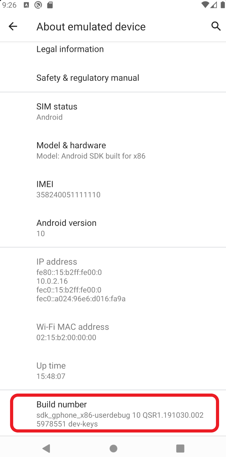 Clicking on 'Build Number' in About Phone, 30%