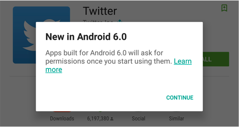 :img New in Android 6.0: Apps built for Android 6 will ask for permission once you start using them. Learn more... , 50%, width