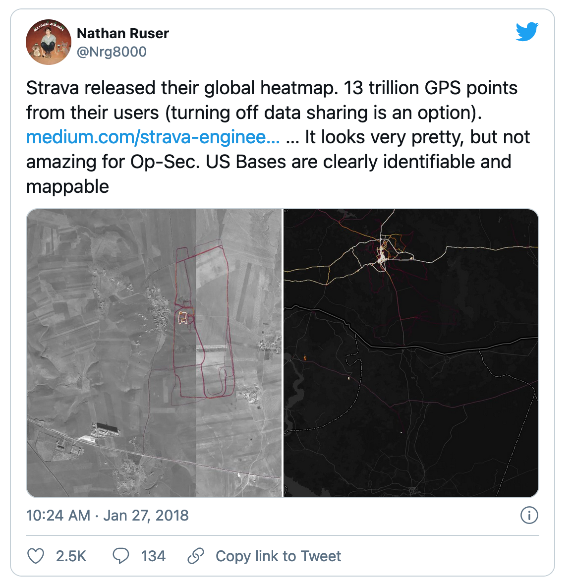 :img Strava Heatmap of running data that identifies a US Op-Sec Base, 60%, width