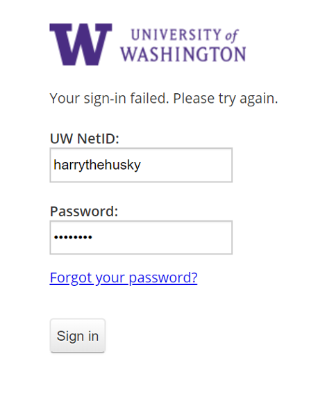 :img A picture of a failed sign in to the University of Washington ,90%, width