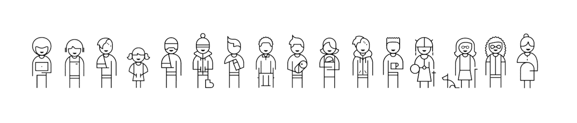 :img line of animated iconic representations of people,100%, width
