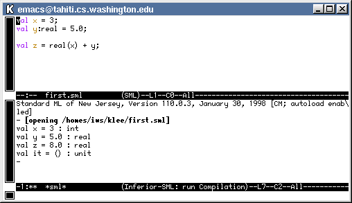 [GNU Emacs in sml-mode with a child SML process]