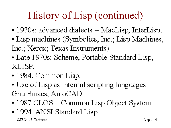 History Of Lisp (continued)