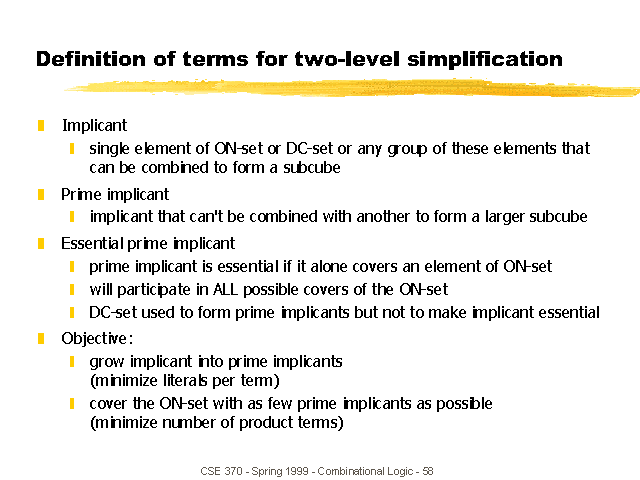 Definition of terms for two-level simplification