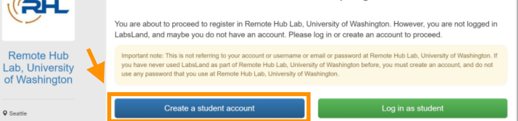 Blue button labeled 'Create a student account' shown