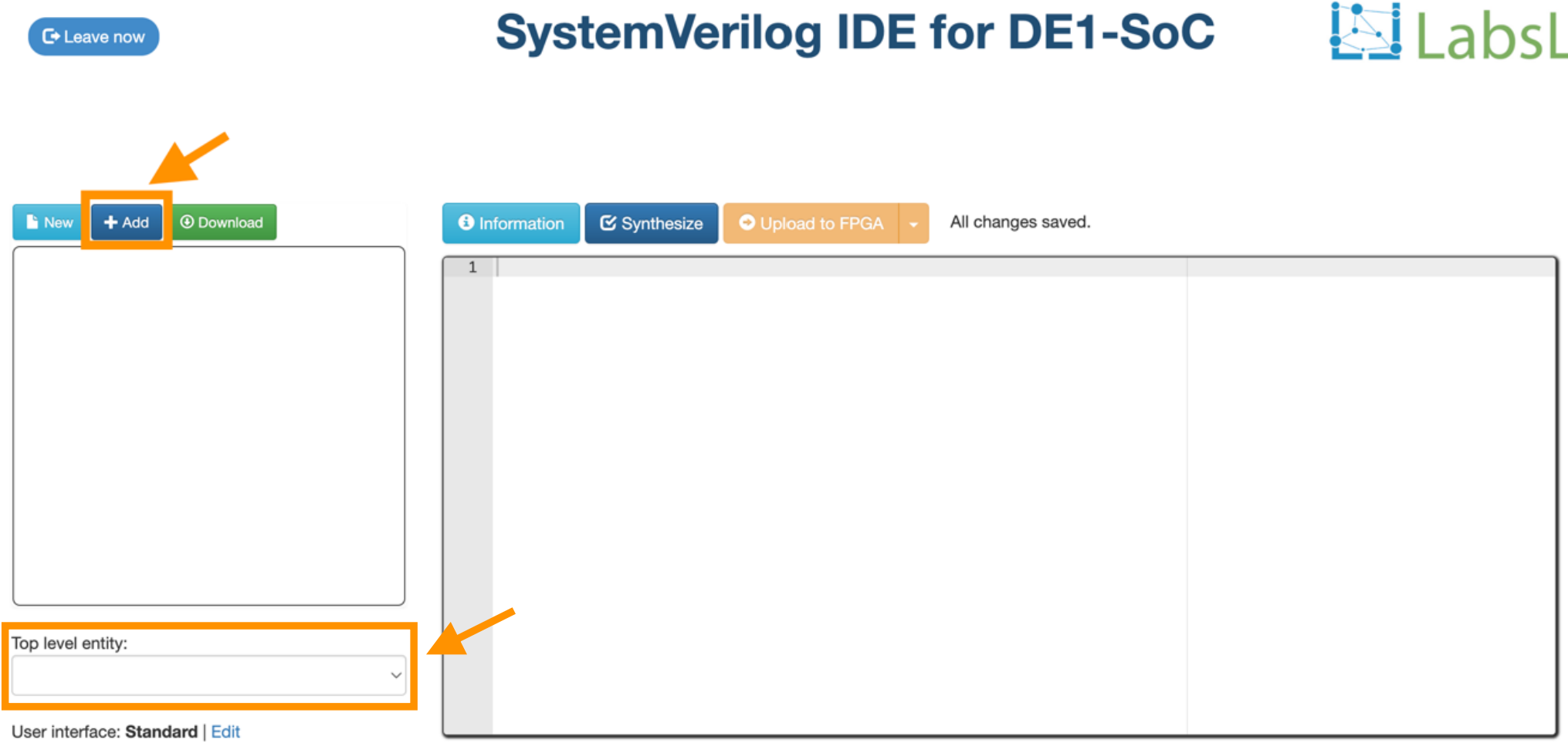 IDE shown with '+ Add' button and 'Top level entity' selection pane highlighted