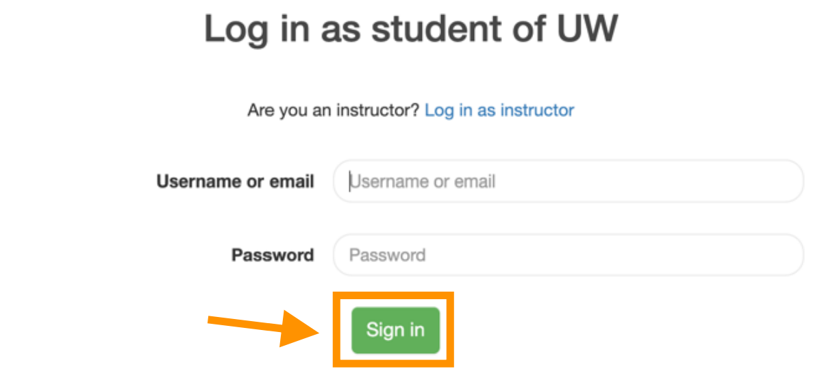 Log in form shown with 'Sign in' button highlighted