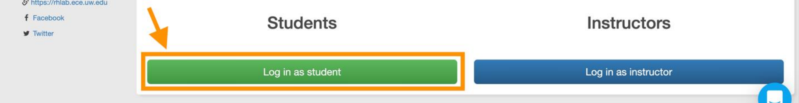 UW LabsLand portal shown with 'Log in as student' highlighted