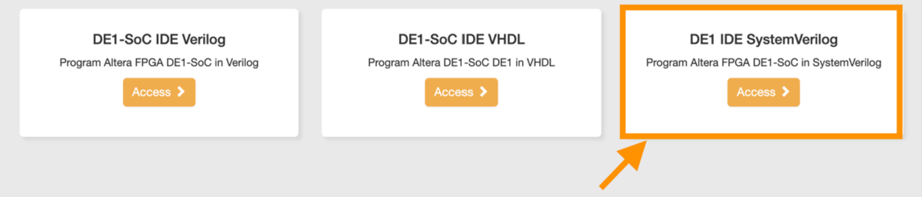 IDE selection shown with 'DE1 IDE SystemVerilog' highlighted