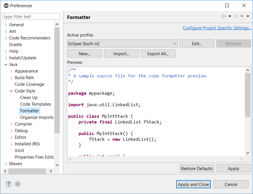 eclipse code formatter on save