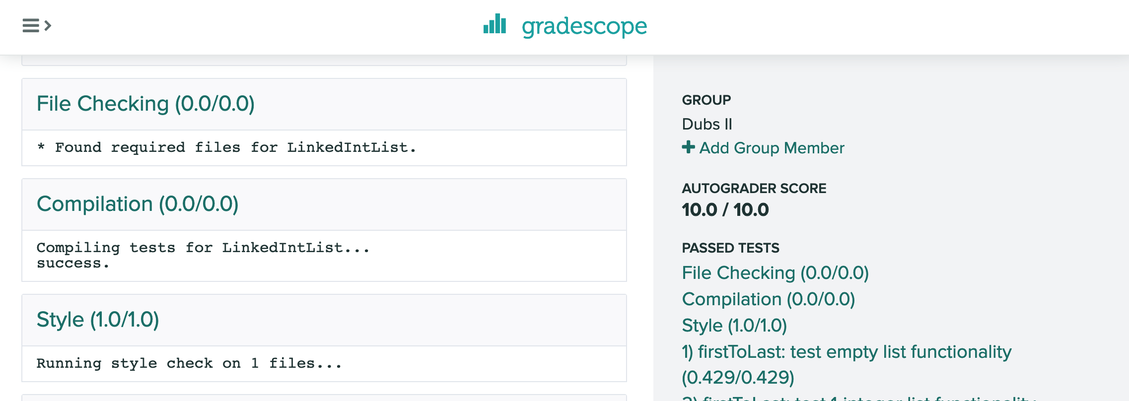 Gradescope Result Example