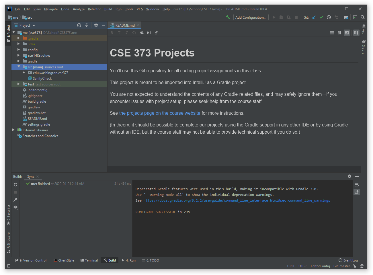IntelliJ project initial view