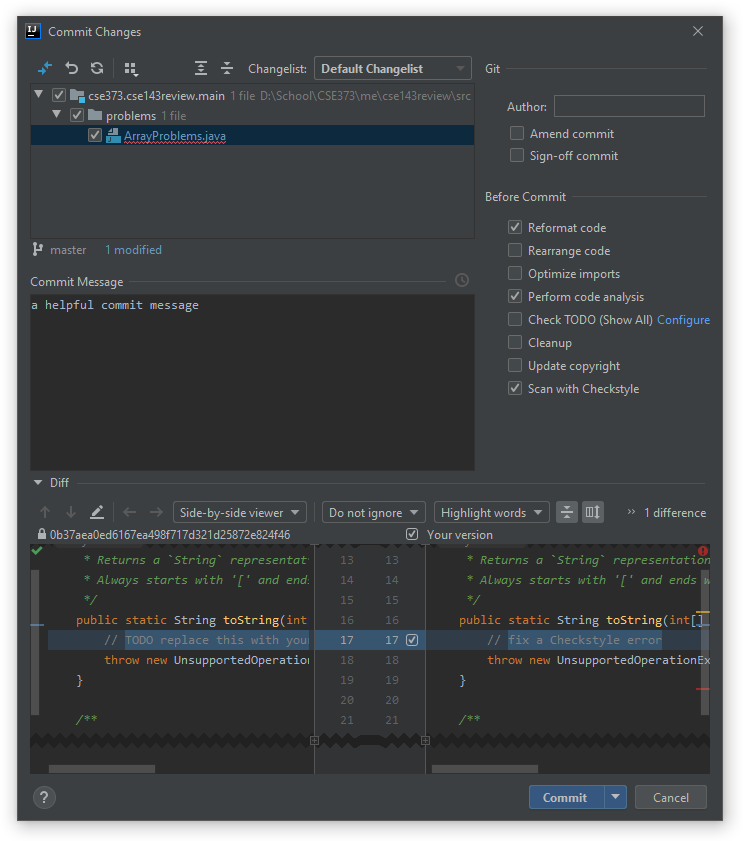 IntelliJ Commit Screen