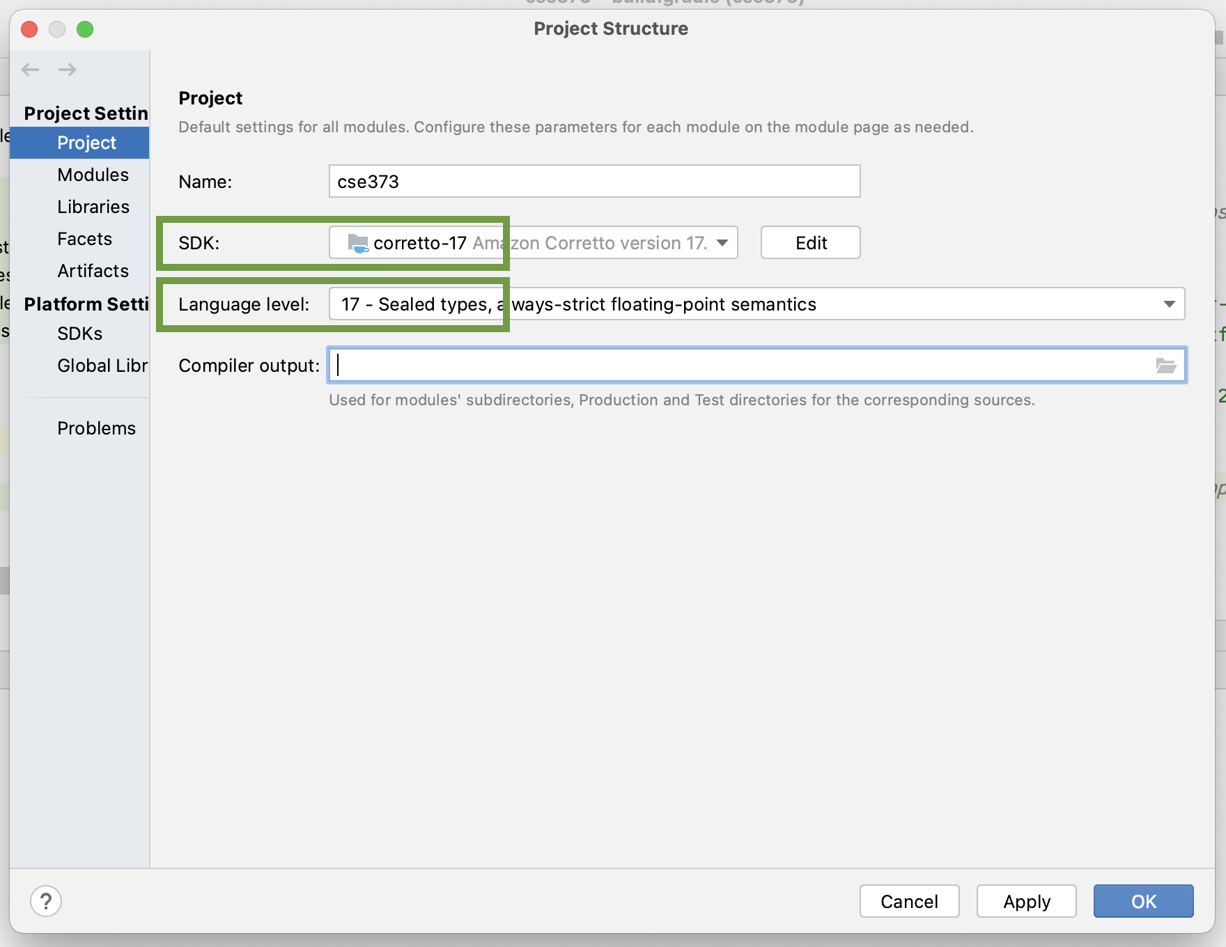 IntelliJ Project Structure screen