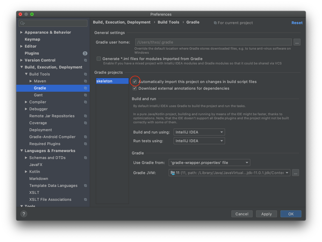 IntelliJ Gradle Config Screen