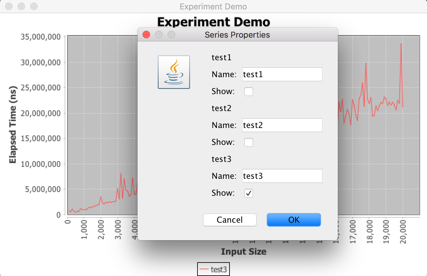 Experiments series properties menu