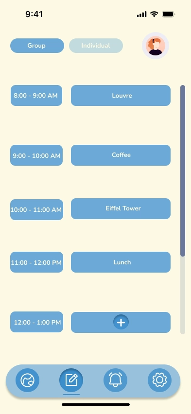 UI of itinerary page