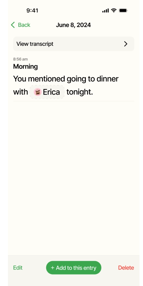 This morning's recorded entry about going to dinner with Erica tonight