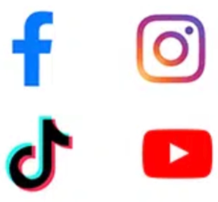 Image of social media platforms: Facebook, Instagram, TikTok, Youtube, LinkedIn, Twitter, and Youtube.