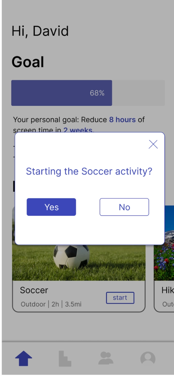 Starting activity popup