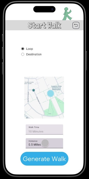 Image of Start Walk screen with a loop distance selected.