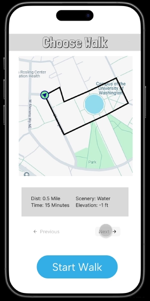 Image of Choose Walk screen with a generated path.