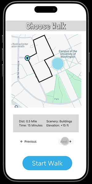 Image of Choose Walk screen with an alternative path.