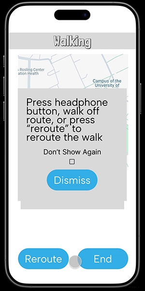 Image of the route screen showing tutorial popup that introduces the rerouting modes.