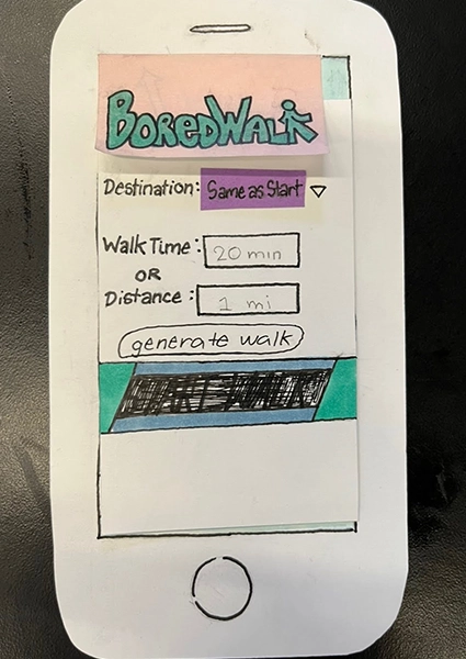 Image of "start walk" screen with poor functionality.