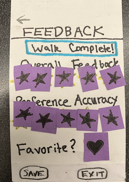 Image of "feedback" screen with poor functionality.