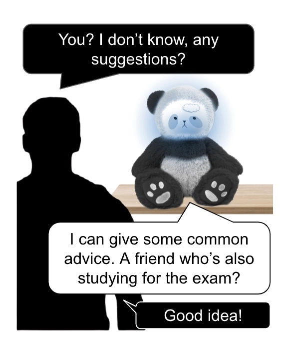 Person asks for a person suggestion and panda thinks and recommends a friend also studying