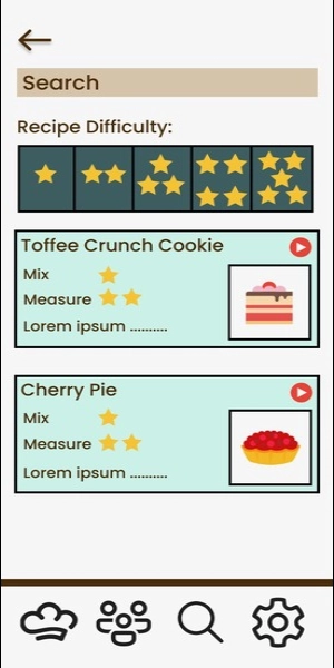 Task 1A: Different options of steps in Baking Skill to choose from for users and led to a recipe of various difficulties.
