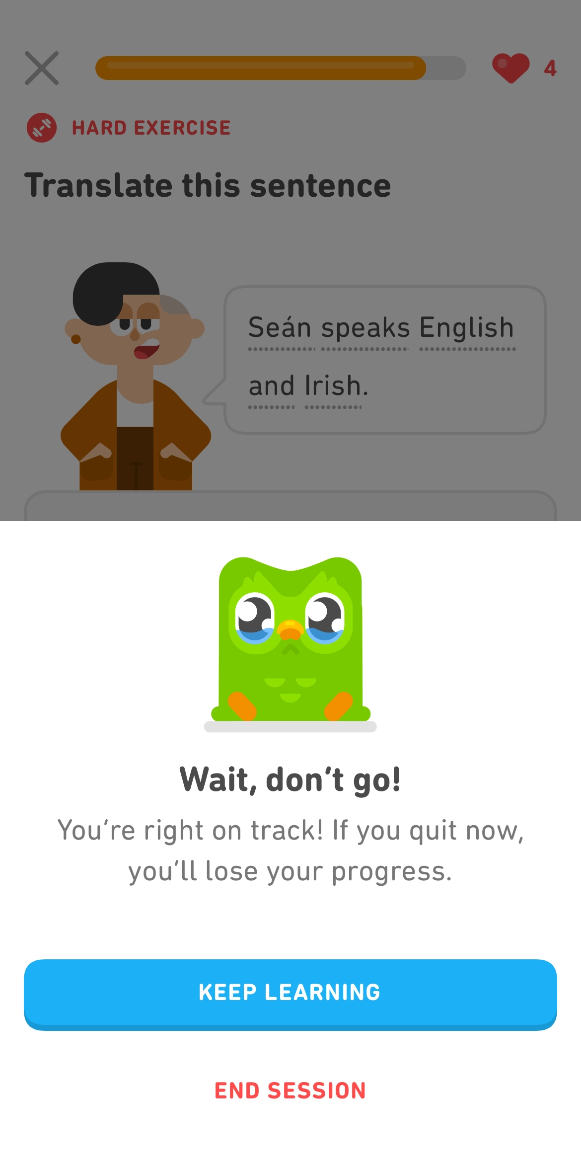 Image of a sad Duolingo bird.